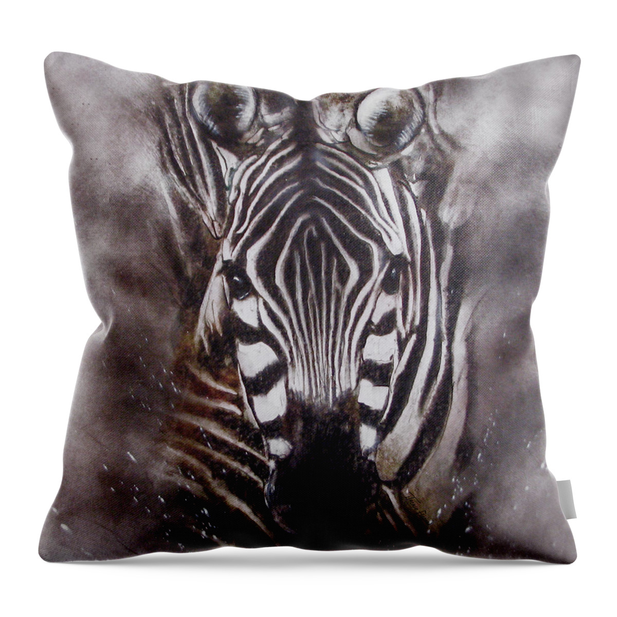 Canvas Prints Throw Pillow featuring the painting Zebra splash by Jackie Flaten
