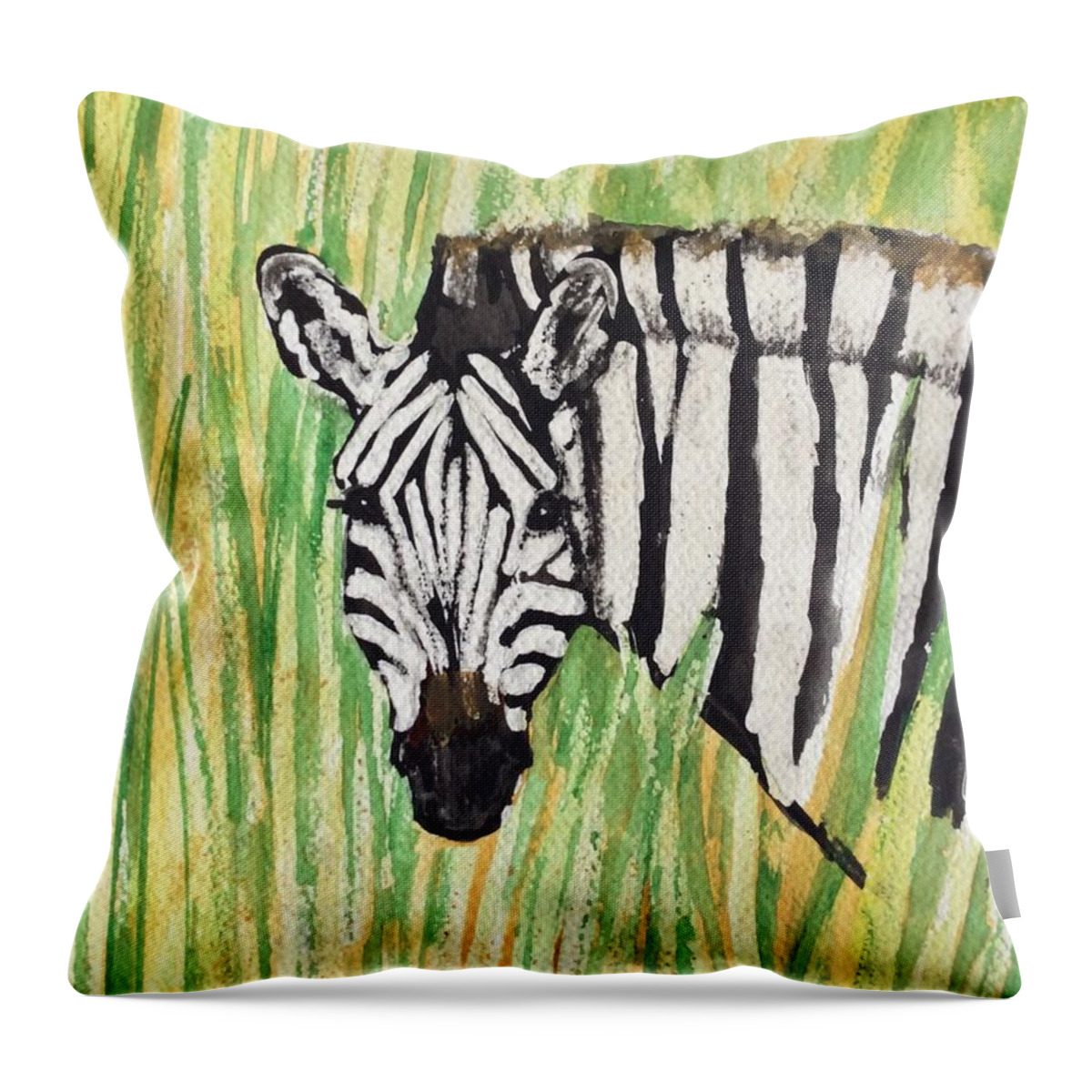 Zebra Throw Pillow featuring the painting Zeeb by Elizabeth Mundaden