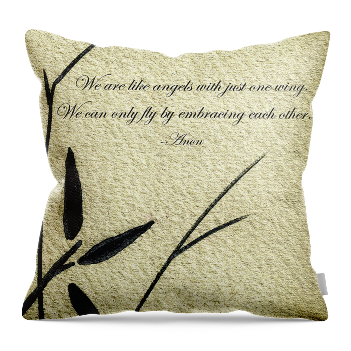 Abstract Throw Pillow featuring the mixed media Zen Sumi 4d Antique Motivational Flower Ink on Watercolor Paper by Ricardos by Ricardos Creations