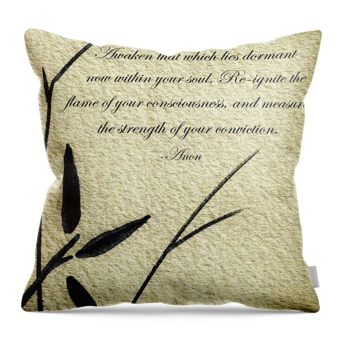 Abstract Throw Pillow featuring the mixed media Zen Sumi 4f Antique Motivational Flower Ink Ricardos by Ricardos Creations