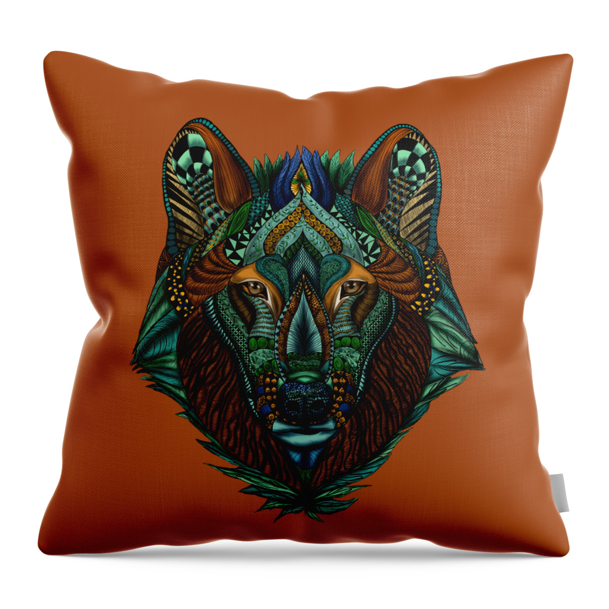 Zentangle Throw Pillow featuring the painting Zentangle Inspired Art- Wolf Colored by Becky Herrera