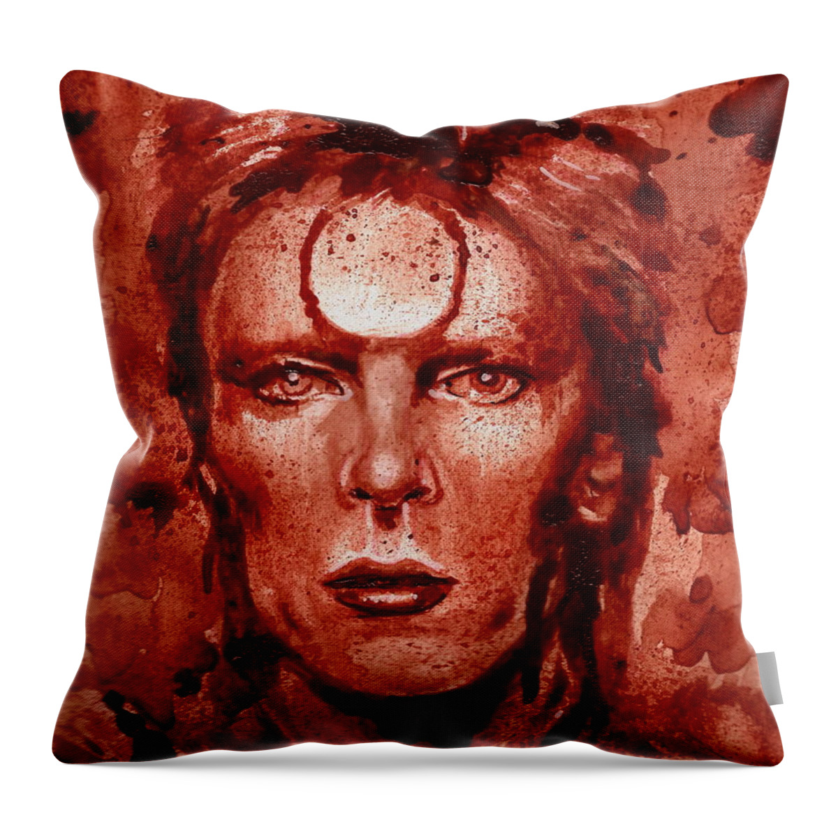 David Bowie Throw Pillow featuring the painting Ziggy Stardust / David Bowie by Ryan Almighty
