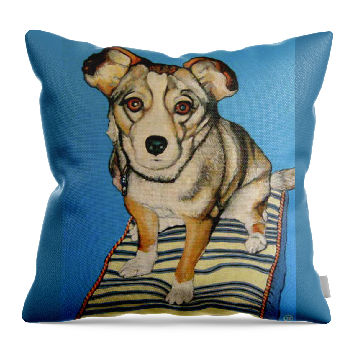 Pet Portrait Throw Pillow featuring the painting Ziggy by Tom Roderick