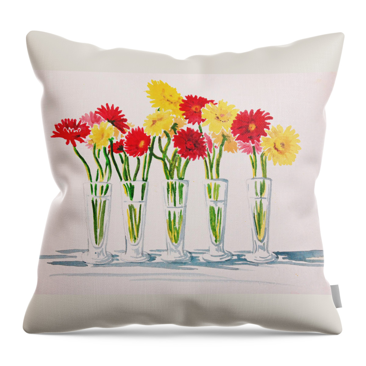 Floral Throw Pillow featuring the painting Zinnias in a row by Heidi E Nelson