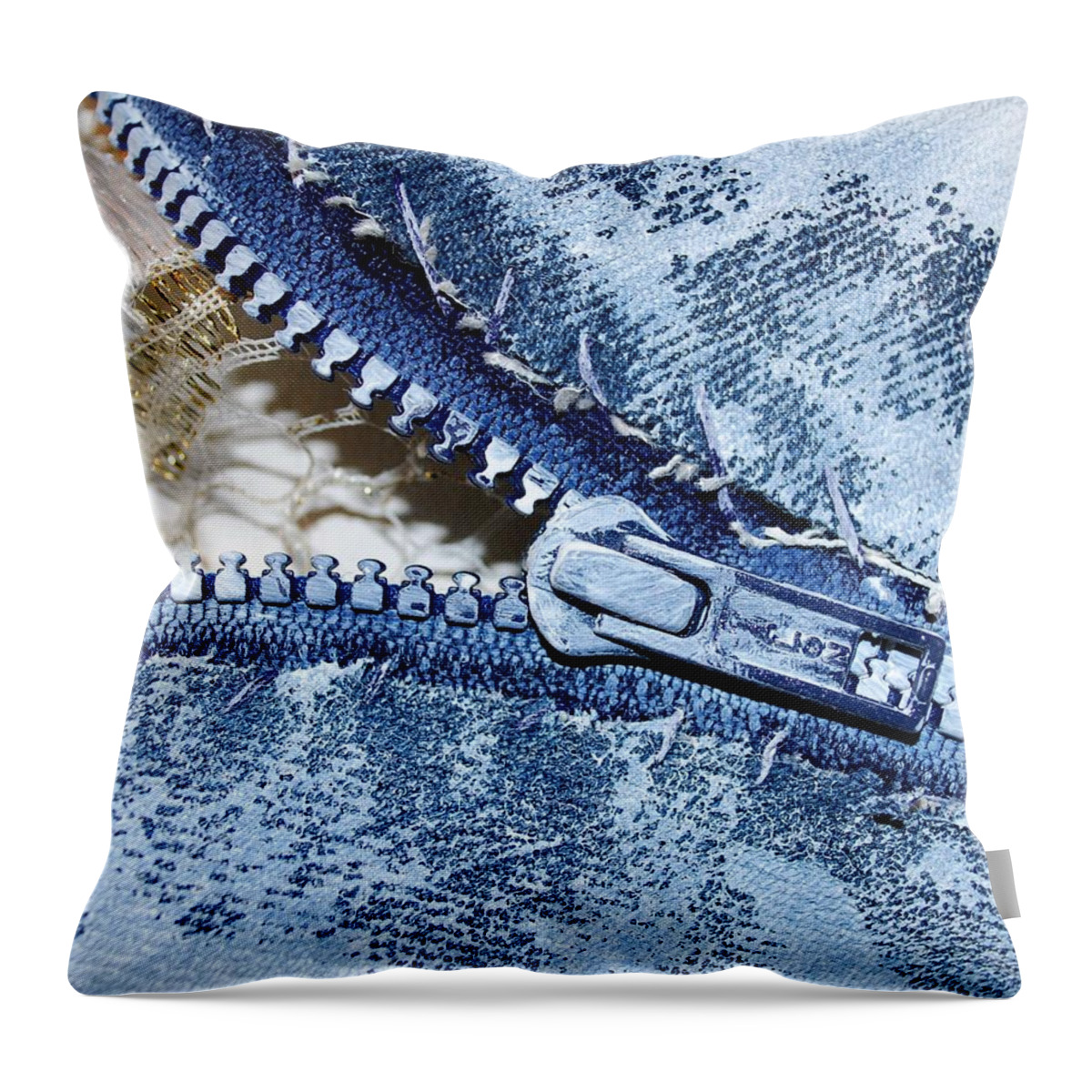 Painting Throw Pillow featuring the painting Zipper in Blue by Nancy Mueller