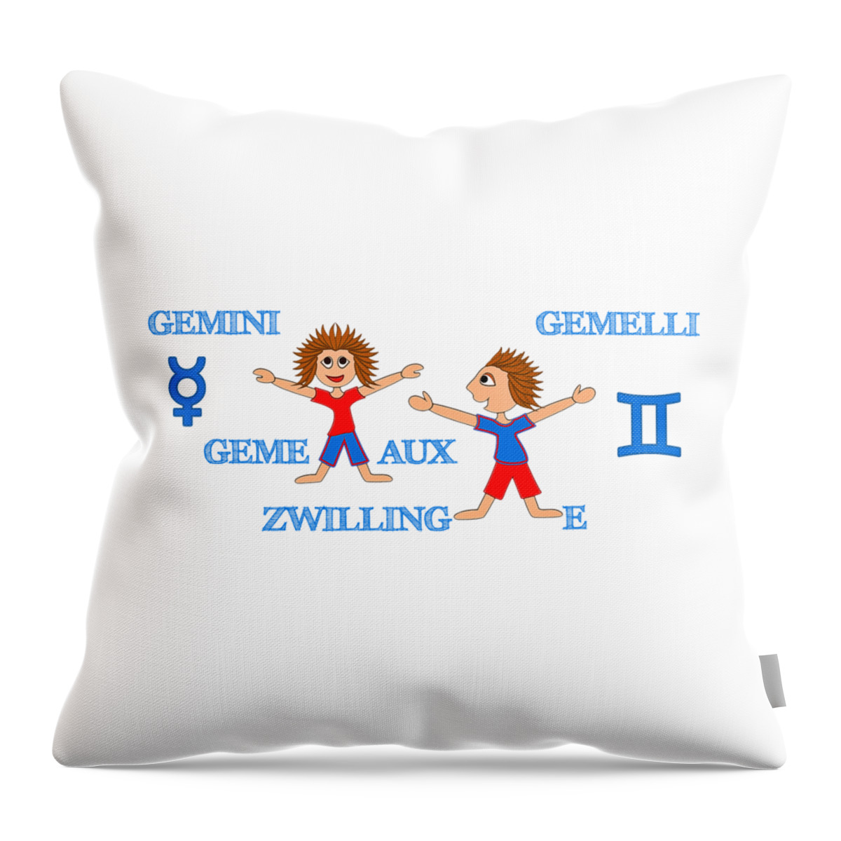 Zodiac; Symbol; Gemini; Element; Air; Astrology; Sign; Astrological; Horoscope; Zodiacal; Calendar; Month; May; June; Character; Myth; Twins; Symbolic; Horoscope Sign; Air Sign Throw Pillow featuring the digital art Zodiac Sign Gemini by Gabriele Pomykaj