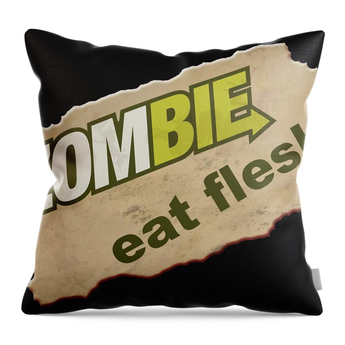 Zombie Throw Pillow featuring the digital art Zombie - Eat Flesh by WB Johnston