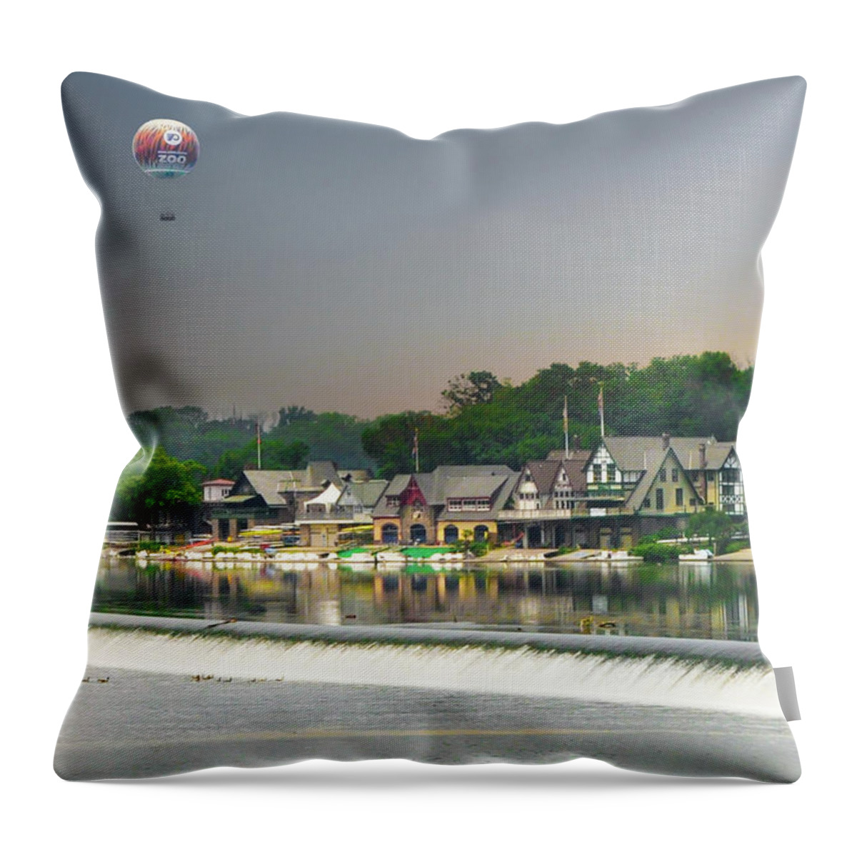 Zoo Throw Pillow featuring the photograph Zoo Balloon Flying over Boathouse Row by Bill Cannon