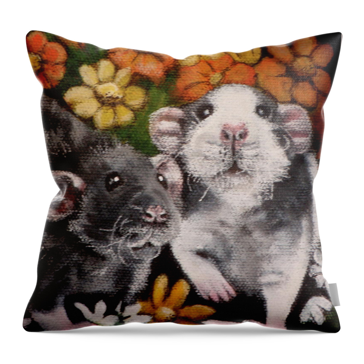 Rodents Throw Pillow featuring the painting Zucchini and Leafy by Carol Russell