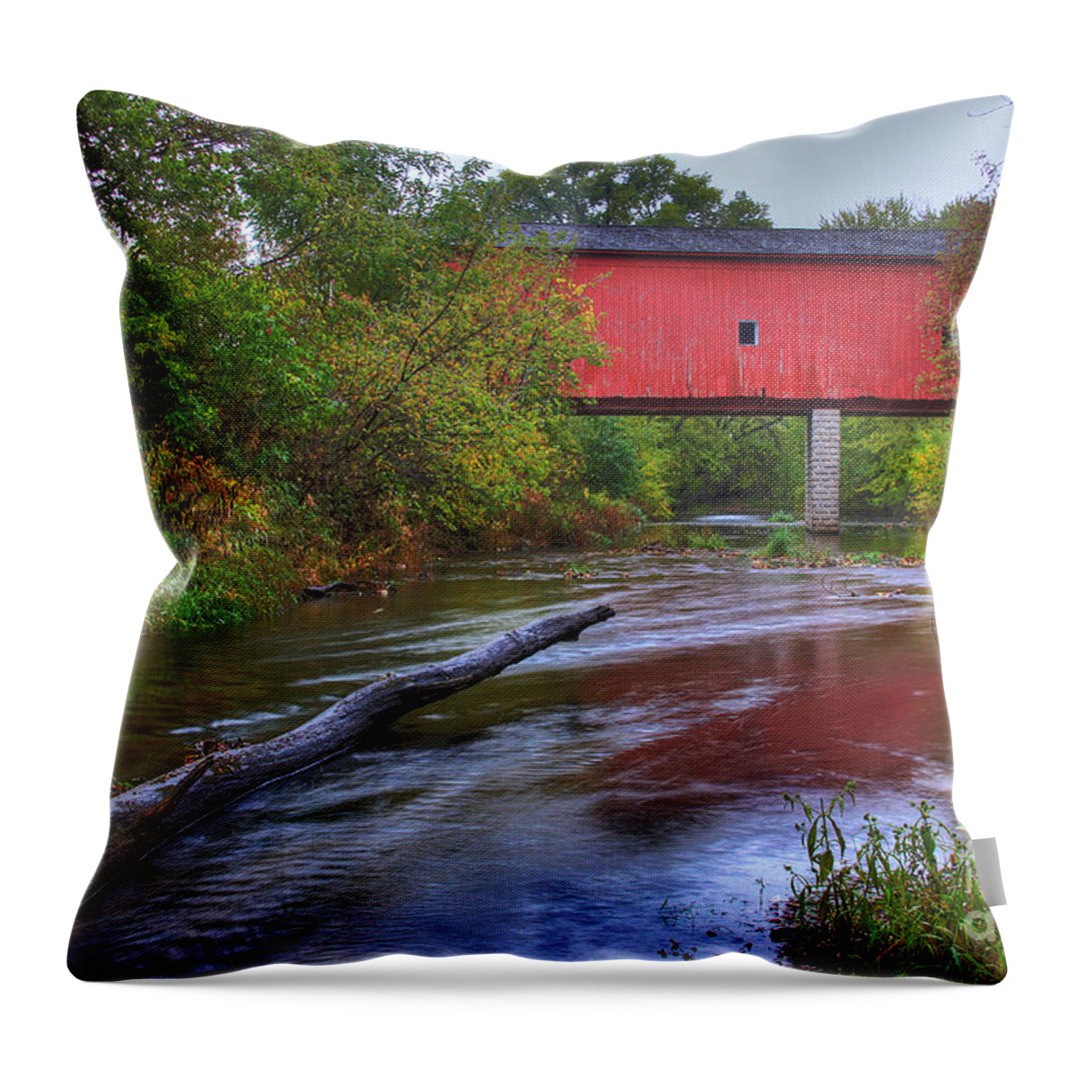 Zumbrota Throw Pillow featuring the photograph Zumbrota Minnesota Historic Covered Bridge 5 by Wayne Moran