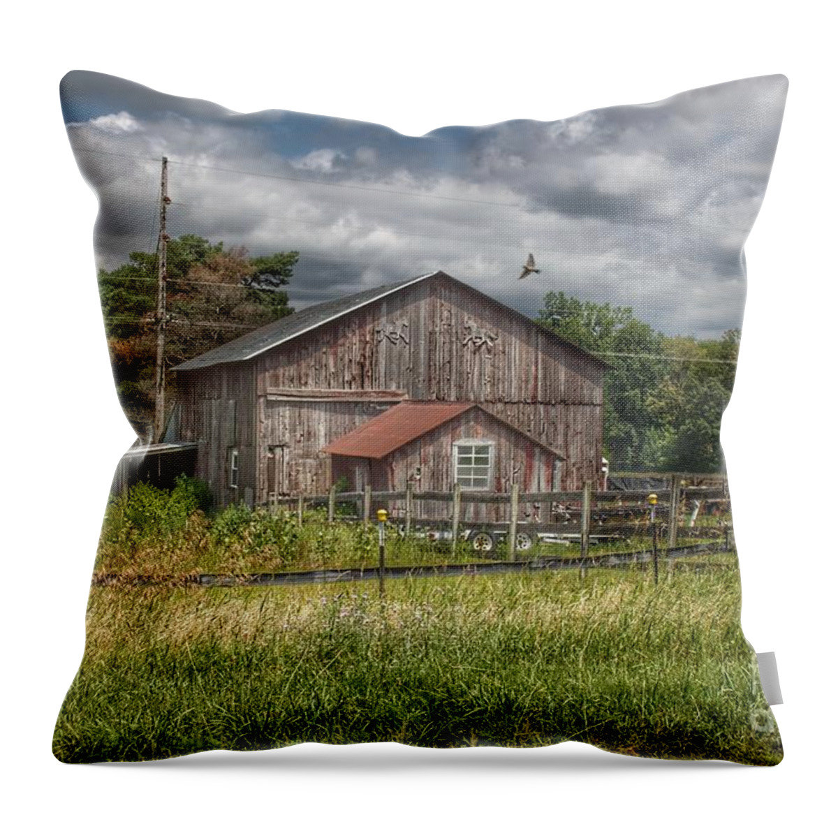 Barn Throw Pillow featuring the photograph 0355 - Millington Roads Grey Horse Barn by Sheryl L Sutter