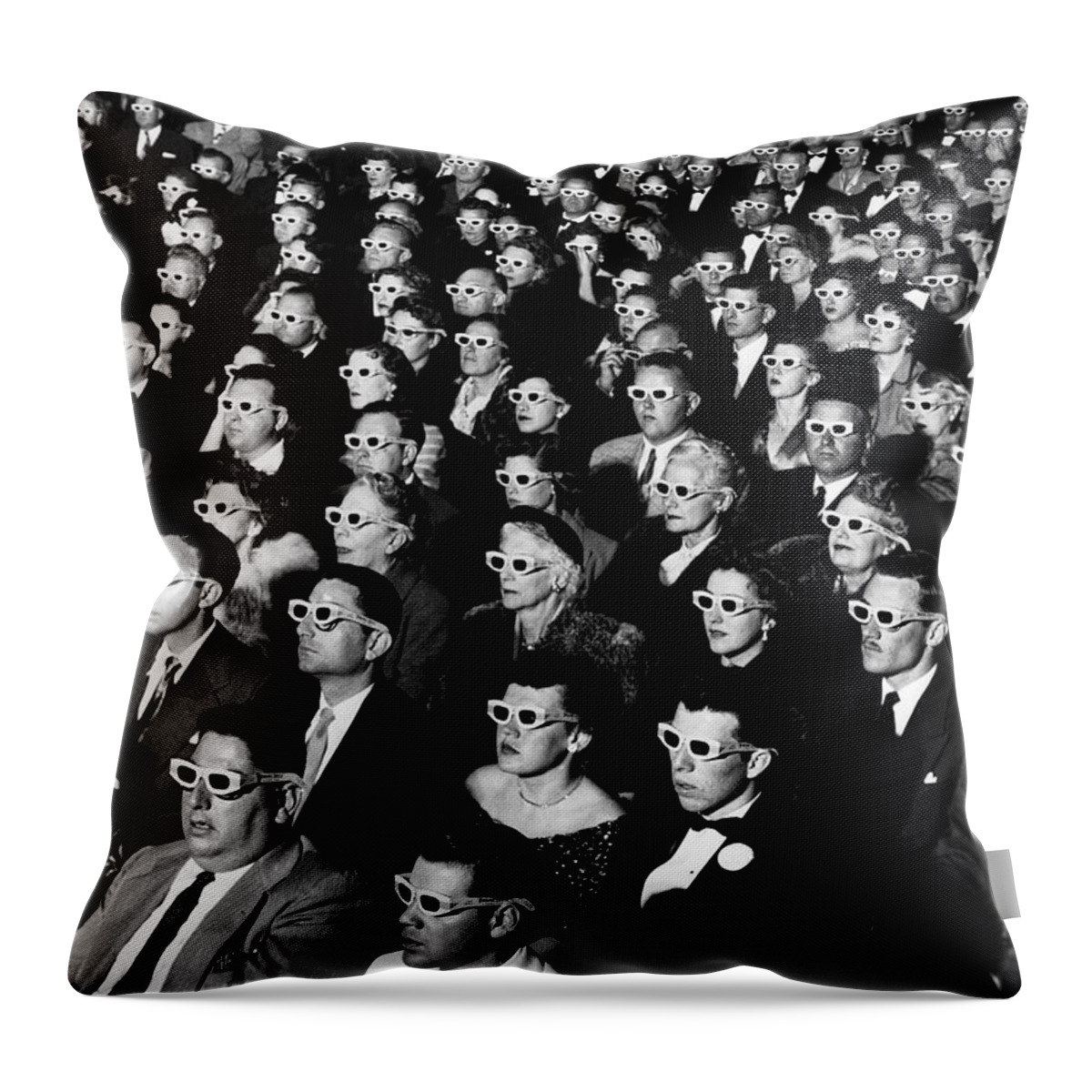 3d Glasses Throw Pillow featuring the photograph 3D Film Audience #2 by JR Eyerman