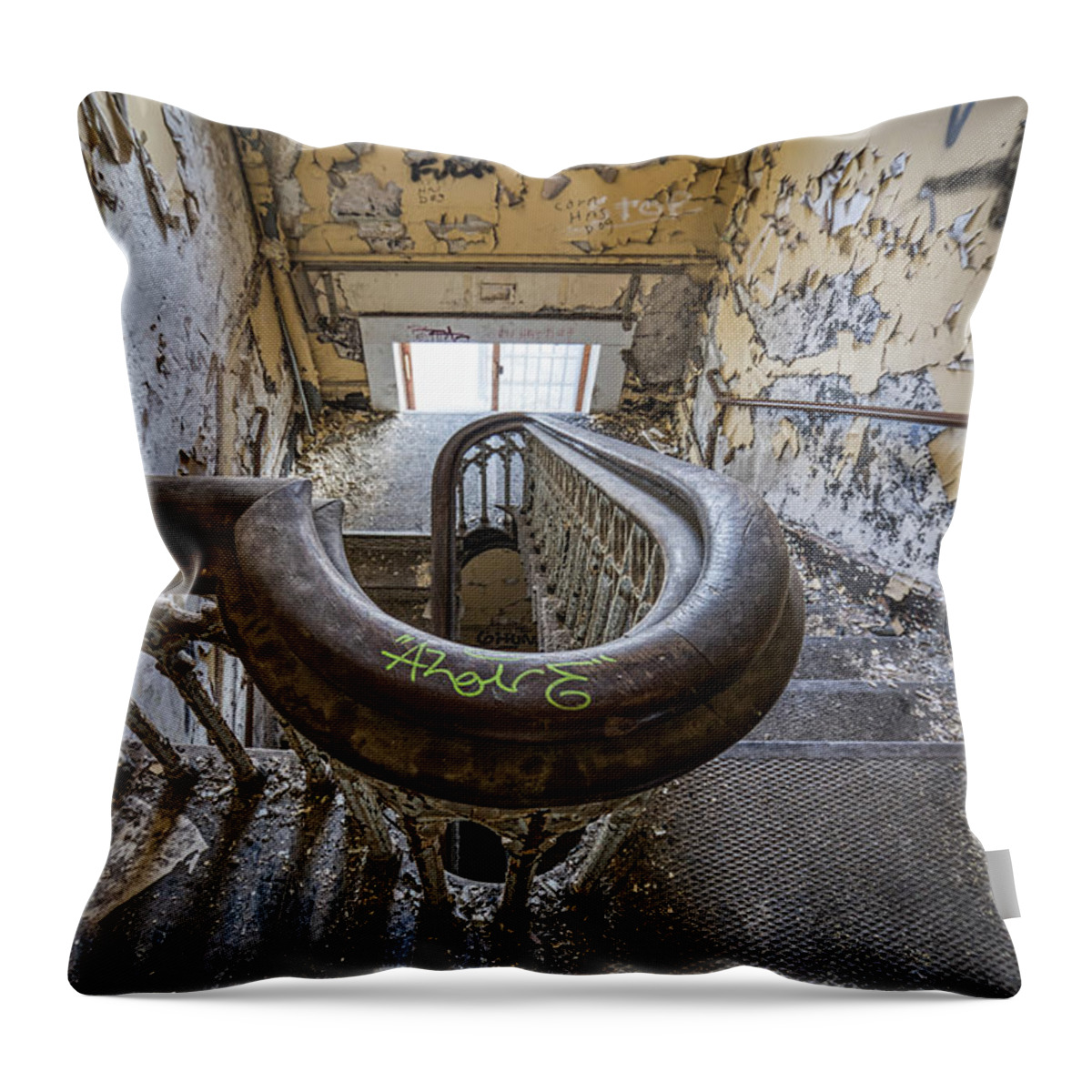 Joliet Throw Pillow featuring the photograph Abandoned Stairs #1 by Mike Burgquist