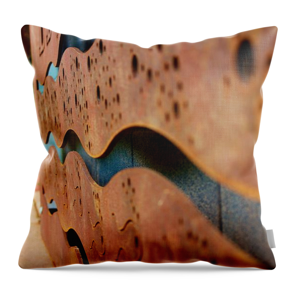Industrial Abstract Metal Design Throw Pillow featuring the photograph 1 Abstract Lake Patricia Sign 3 by Joan Stratton