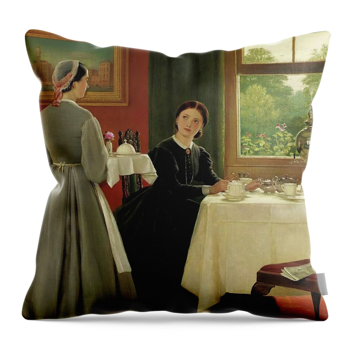 Victorian Era Throw Pillow featuring the painting Afternoon Tea by George Dunlop Leslie