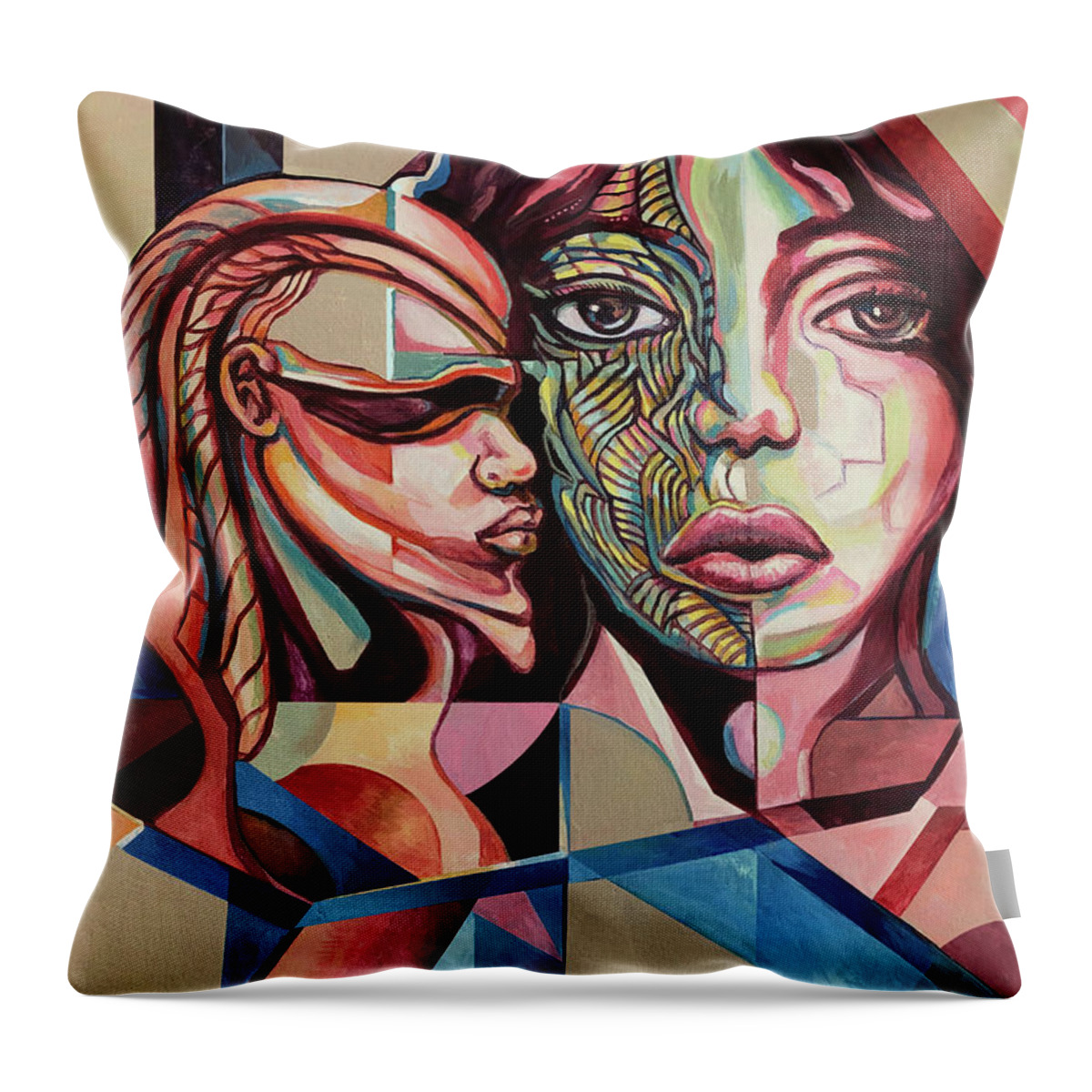Ancient Tribes: From Original Oil Painting By Lloyd Deberry. Throw Pillow featuring the painting Ancient Tribes #1 by Lloyd DeBerry