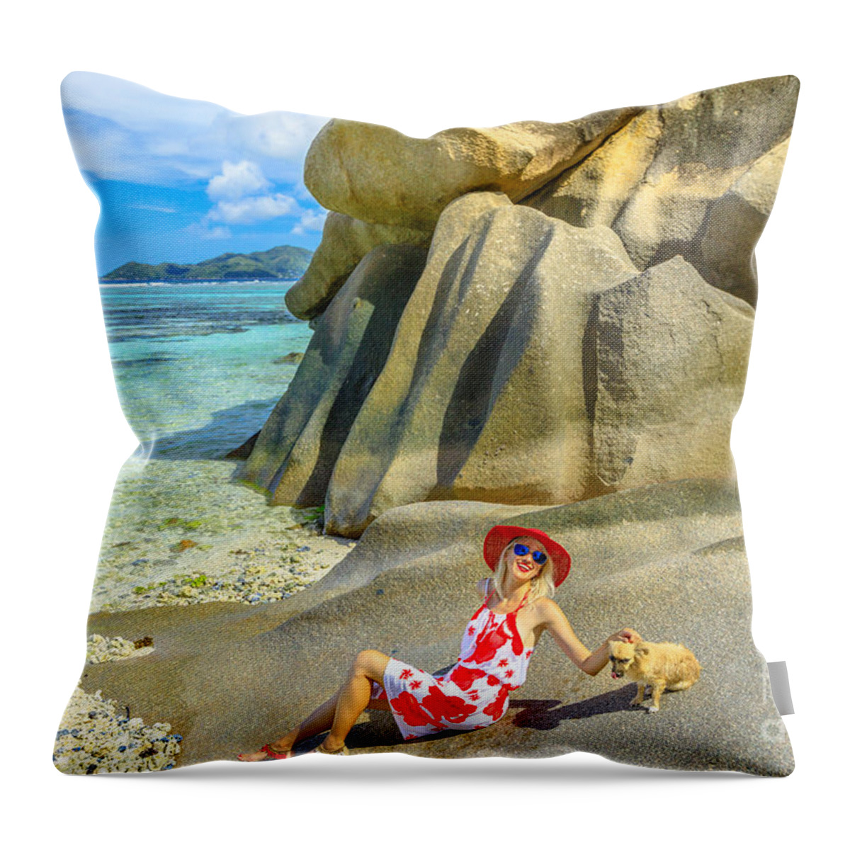 Anse Source Dargent Throw Pillow featuring the photograph Anse Source dArgent Tourism #1 by Benny Marty