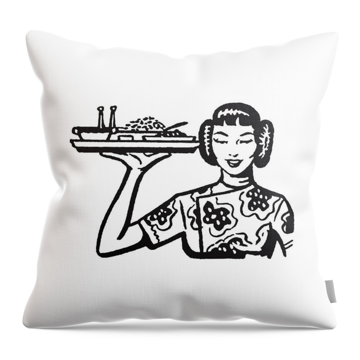 Adult Throw Pillow featuring the drawing Asian Woman with Plate of Food #1 by CSA Images