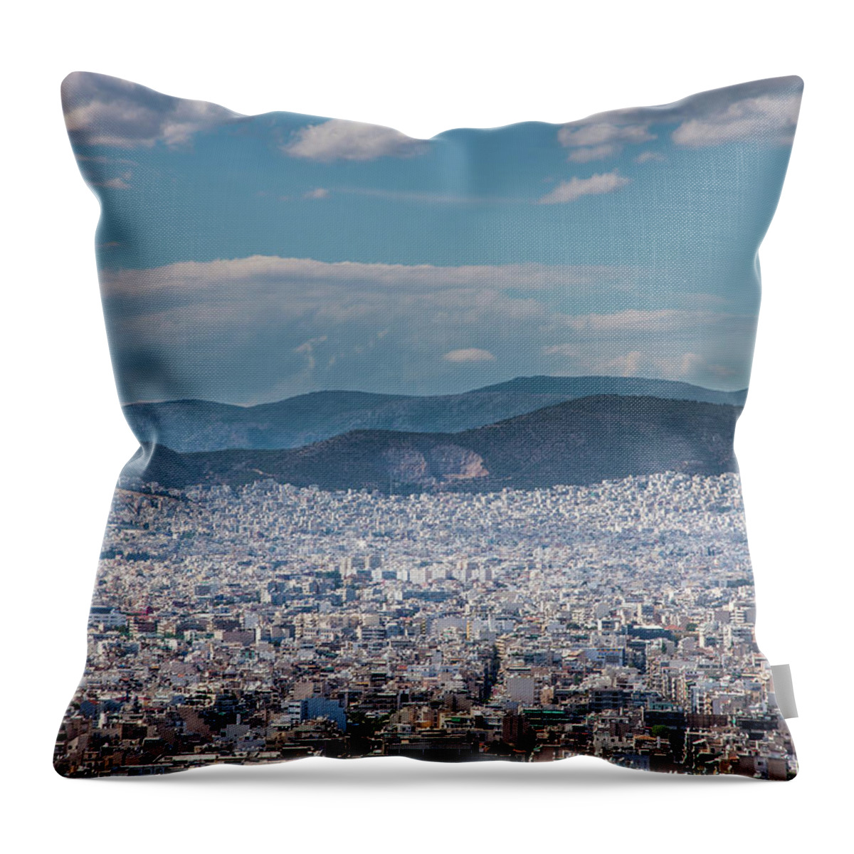 Tranquility Throw Pillow featuring the photograph Athena City View #1 by Paul Boyden - Polimo