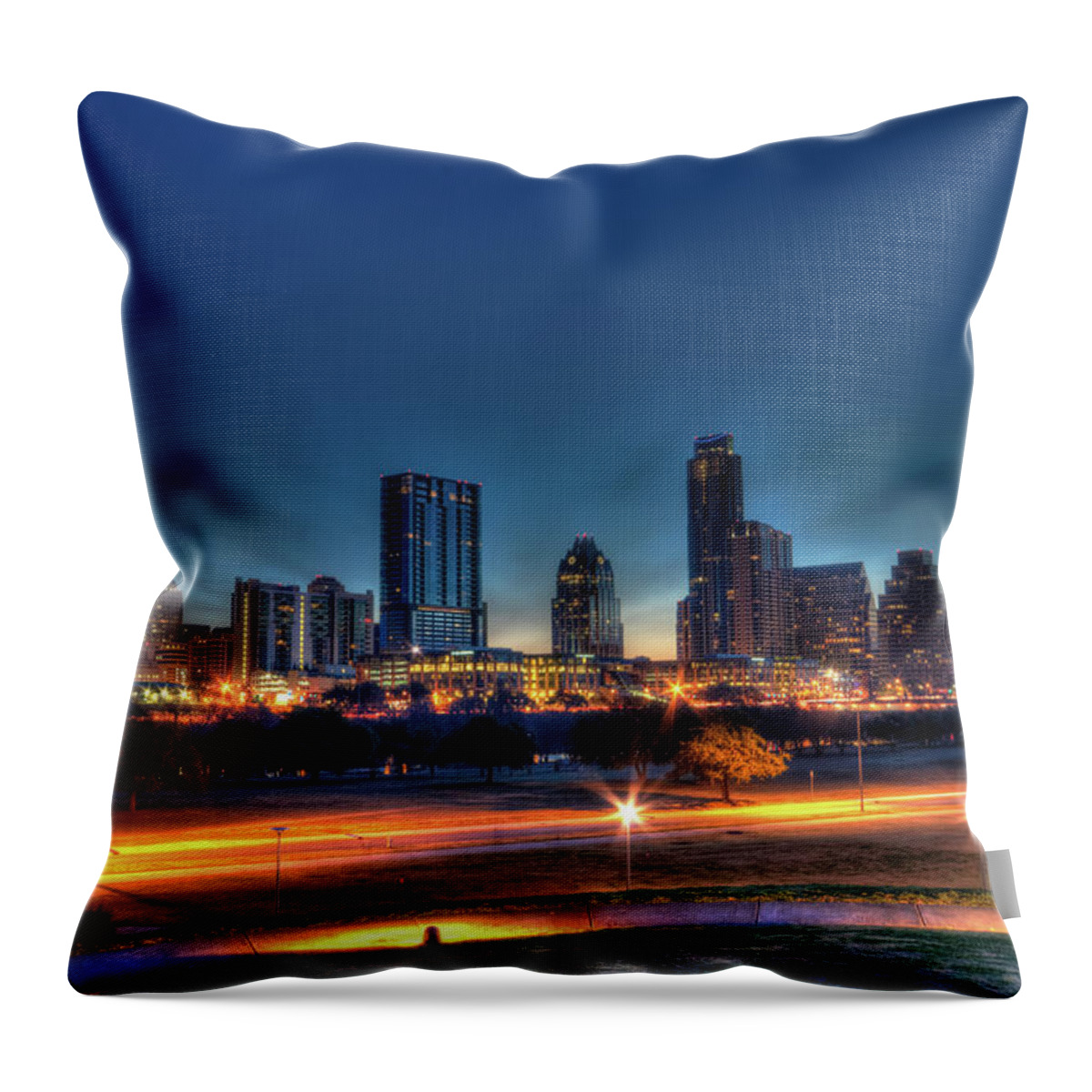 Tranquility Throw Pillow featuring the photograph Austin Skyline #1 by John Cabuena Flipintex Fotod