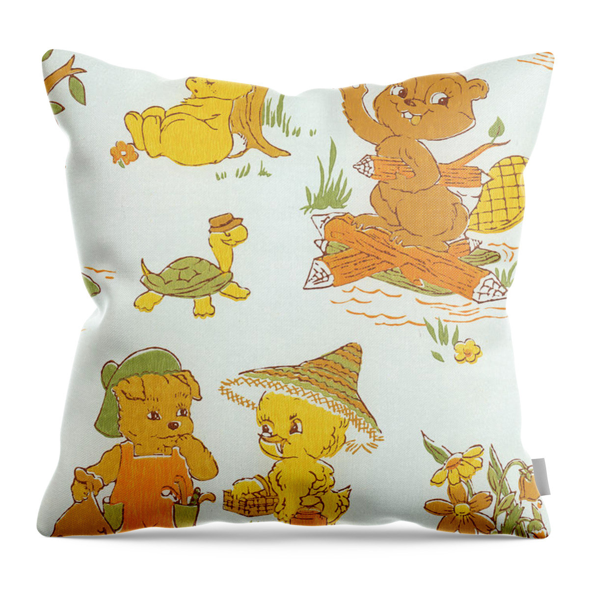 Accessories Throw Pillow featuring the drawing Baby animal pattern #1 by CSA Images