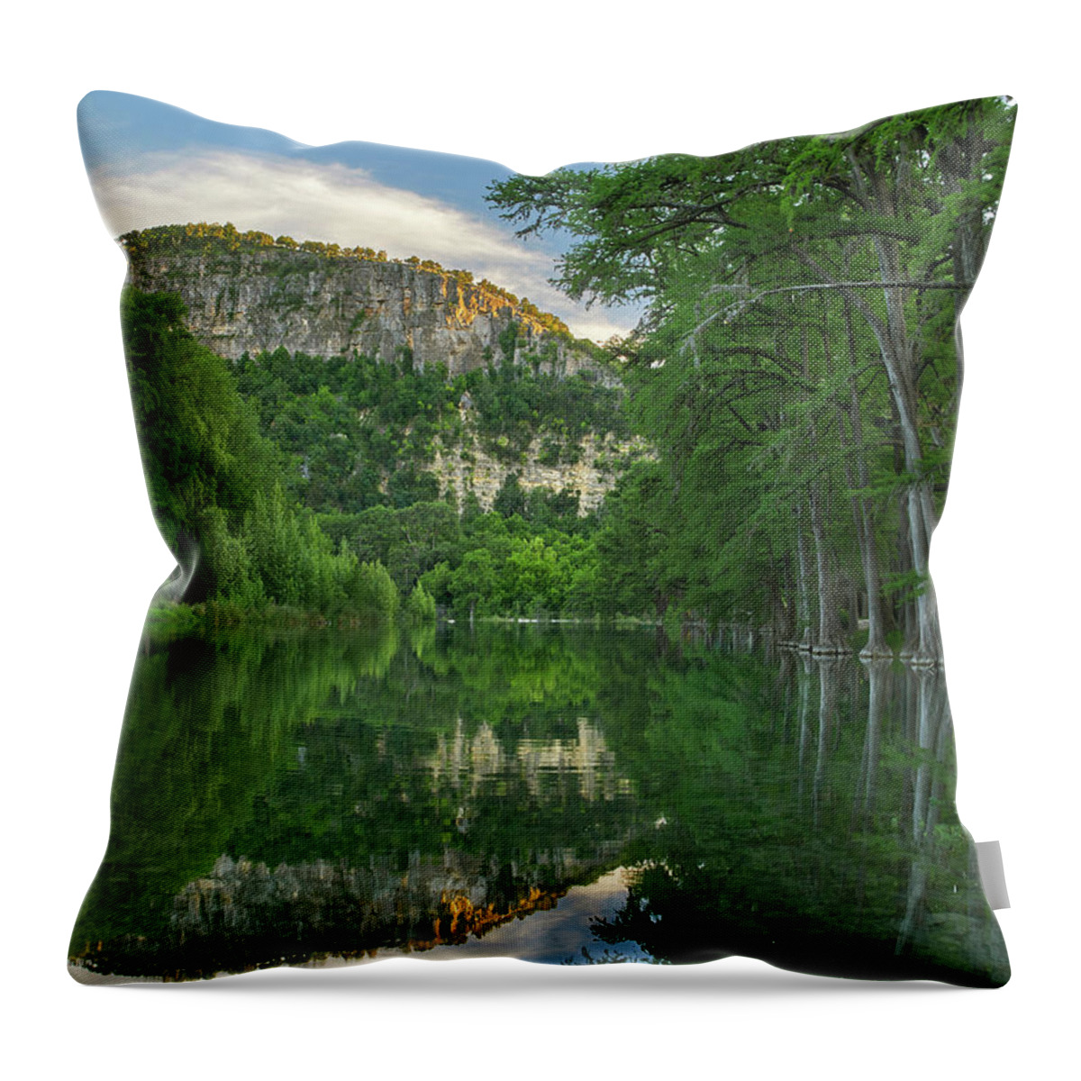 00567591 Throw Pillow featuring the photograph Bald Cypress Trees Along River, Frio River, Old Baldy Mountain, Garner State Park, Texas #1 by Tim Fitzharris