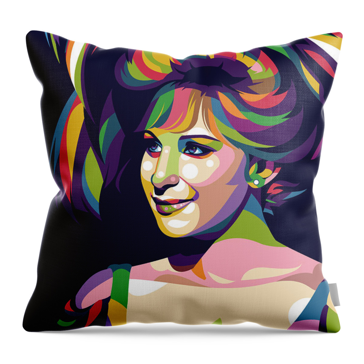 Barbra Streisand Throw Pillow featuring the digital art Barbra Streisand in Hello Dolly by Movie World Posters