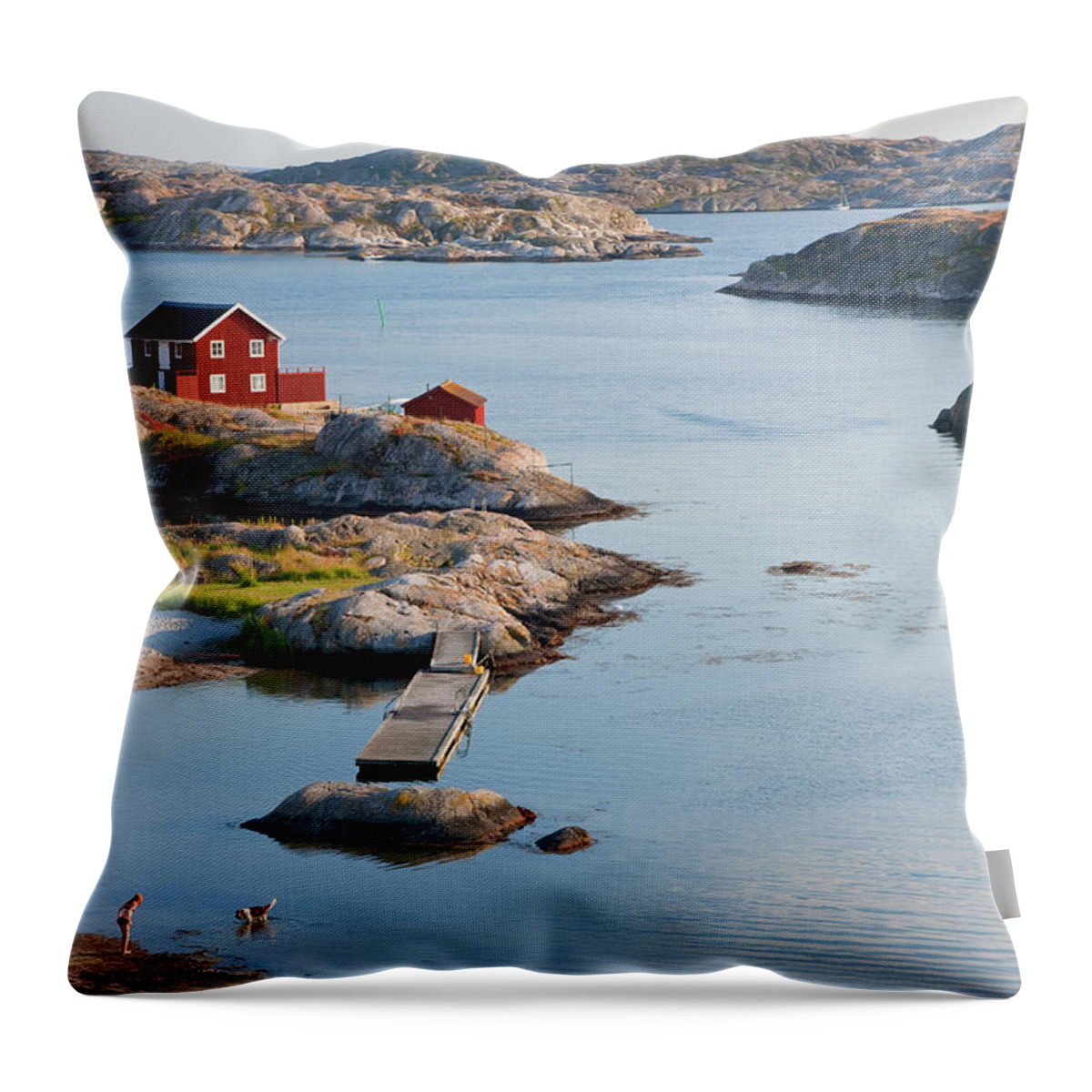 Tranquility Throw Pillow featuring the photograph Bathing In Sea, Skarhamn On Island Of #1 by Peter Adams