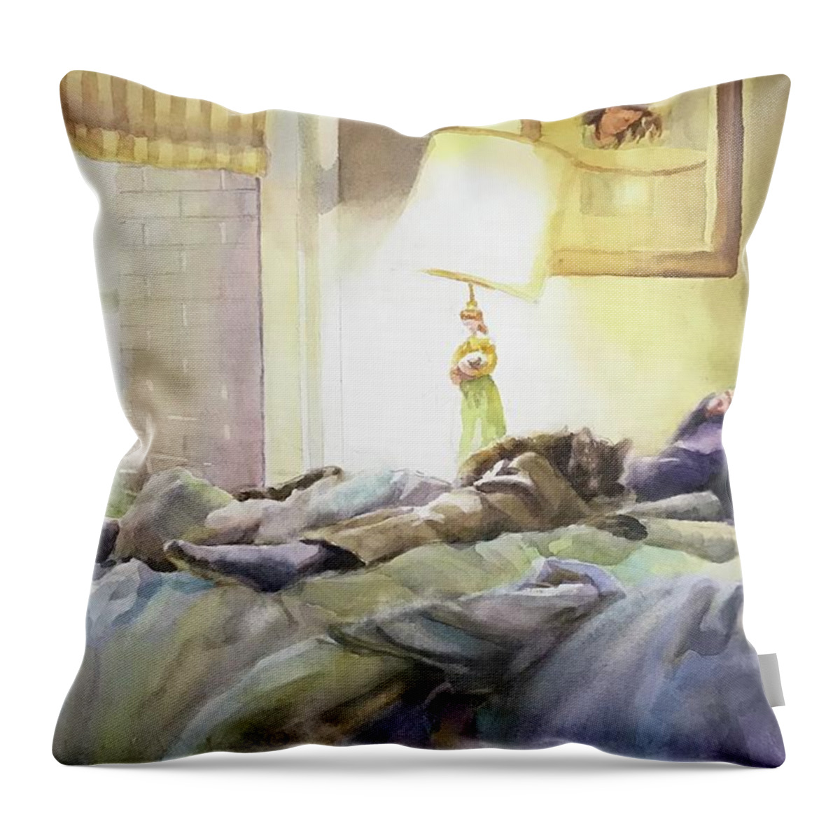 Watercolor. Cat Throw Pillow featuring the painting Best Friends #1 by Carolyn Epperly