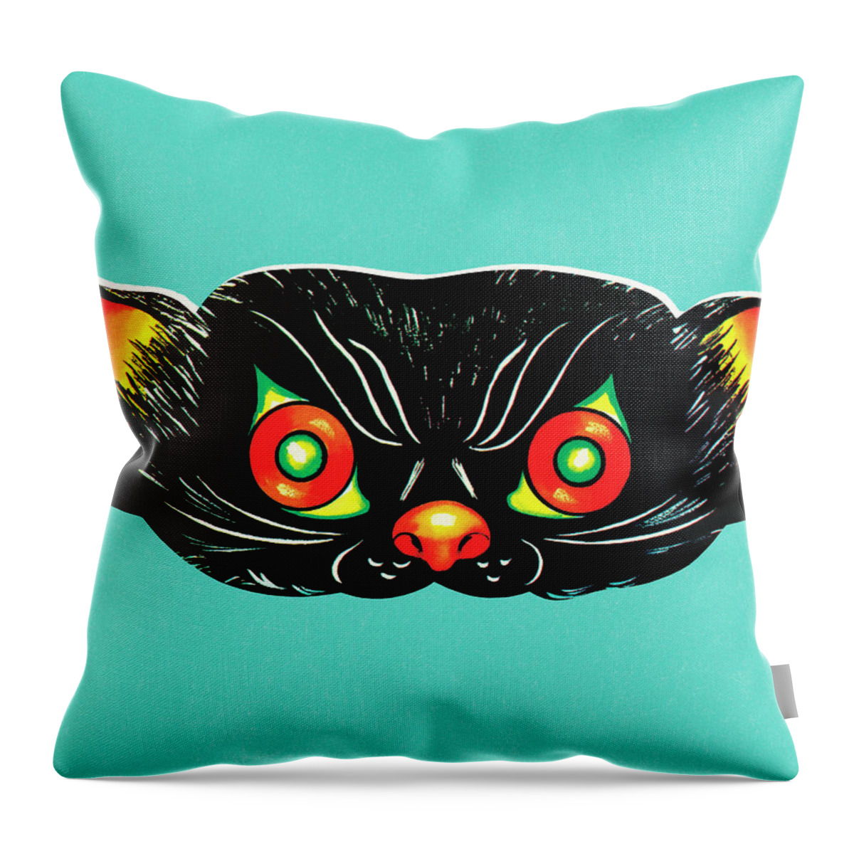 Afraid Throw Pillow featuring the drawing Black cat mask #1 by CSA Images