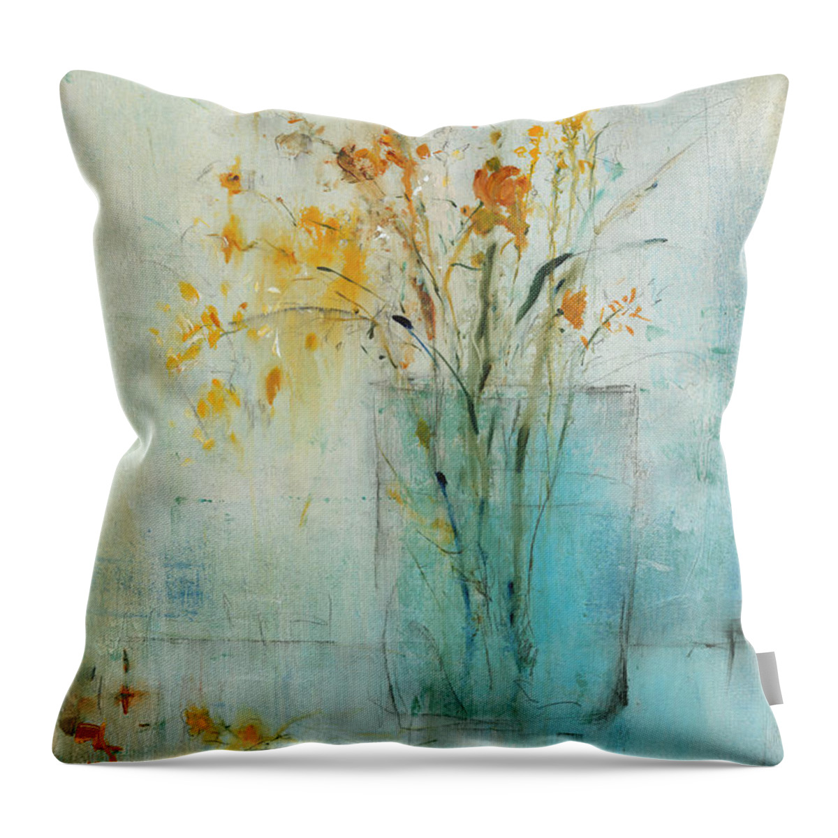 Botanical Throw Pillow featuring the painting Blue Container I #1 by Tim Otoole