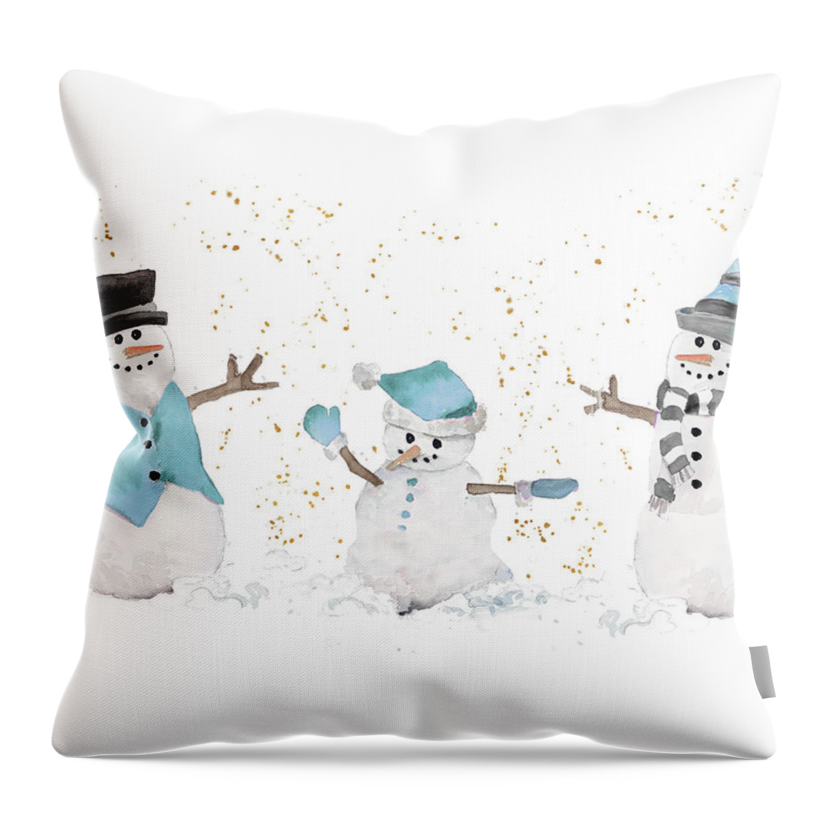 Blue Throw Pillow featuring the painting Blue Snowman Trio #1 by Lanie Loreth