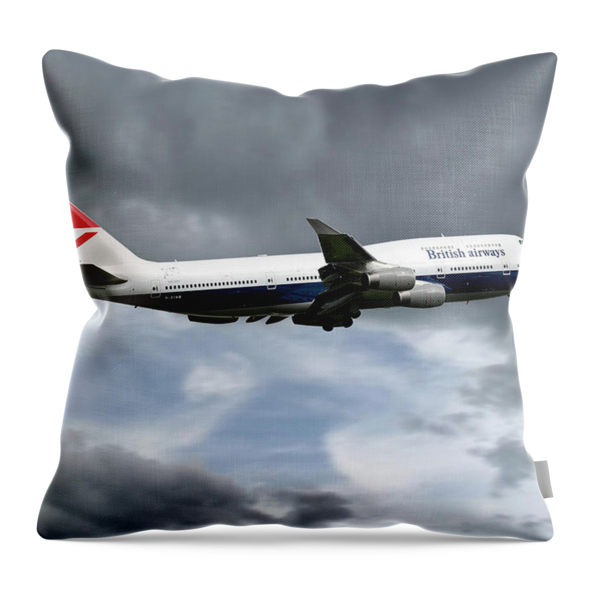 British Airways Boeing 747 Throw Pillow featuring the digital art Boeing 747-436 G-CIVB #2 by Airpower Art