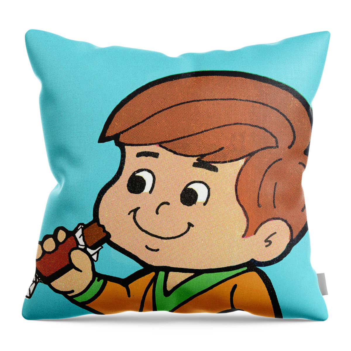 Blue Throw Pillow featuring the drawing Boy with candy #1 by CSA Images