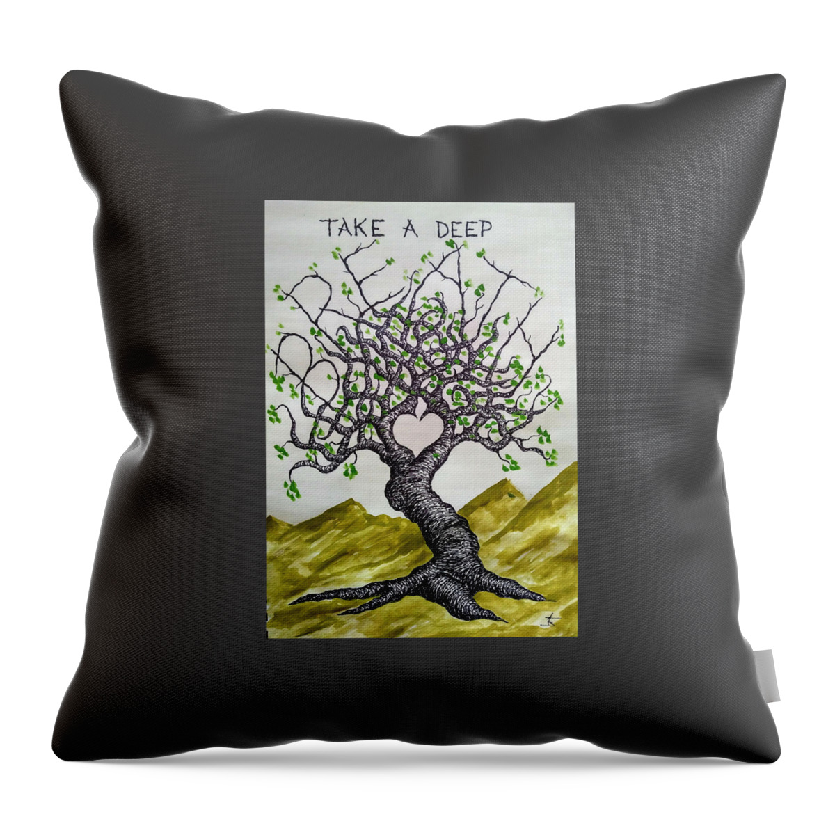 Health Throw Pillow featuring the drawing Breathe Love Tree #2 by Aaron Bombalicki