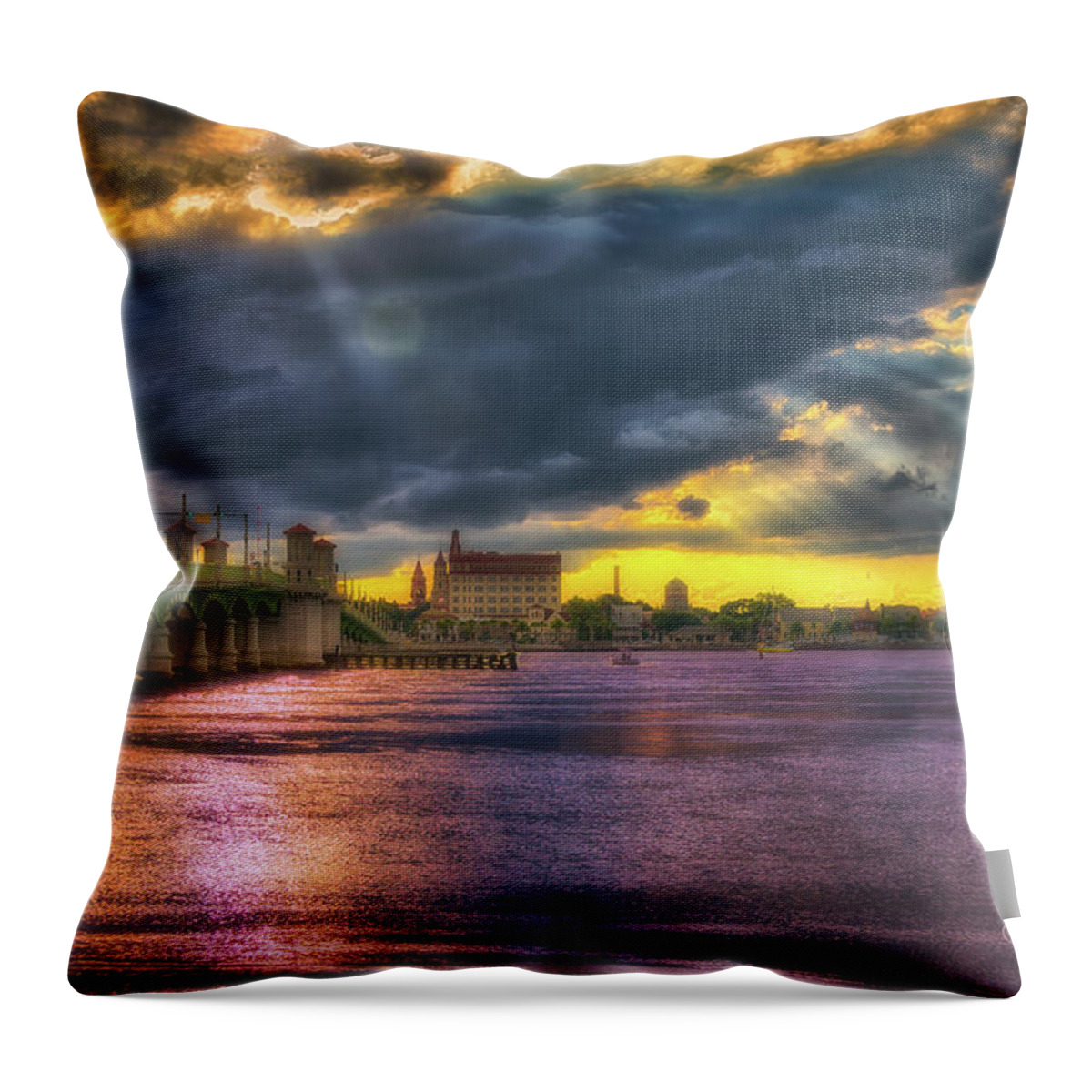 St. Augustine Throw Pillow featuring the photograph Bridge of Lions Sunset #1 by Joseph Desiderio