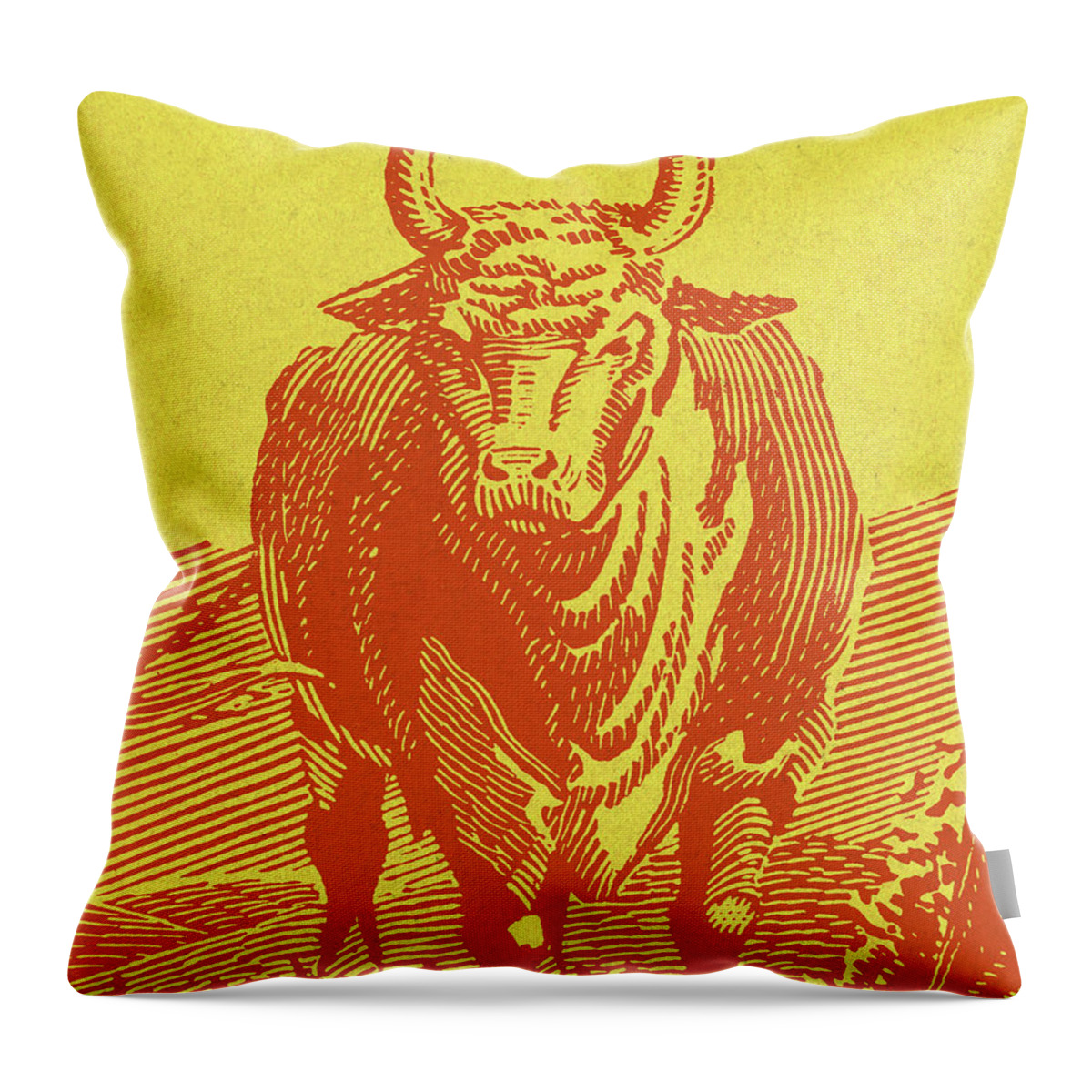 Agriculture Throw Pillow featuring the drawing Bull #1 by CSA Images