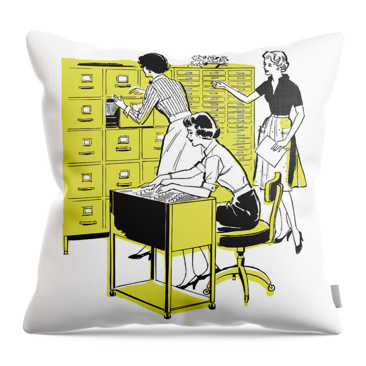 Administration Throw Pillow featuring the drawing Busy Female Office Workers #1 by CSA Images