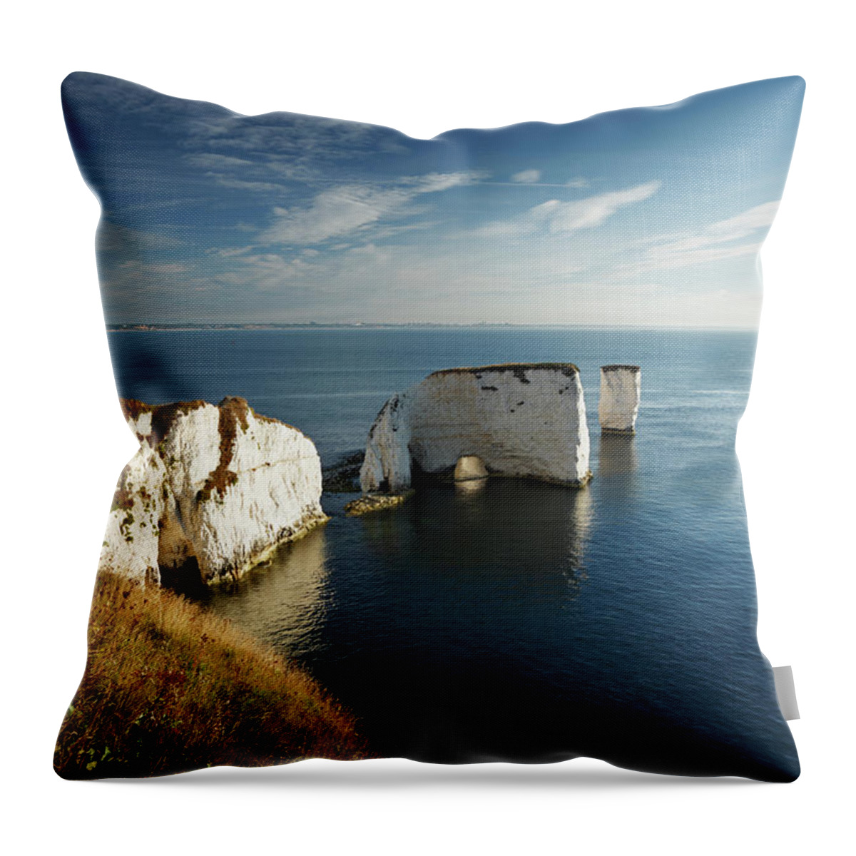 Scenics Throw Pillow featuring the photograph Chalk Cliffs And Sea Stacks #1 by James Osmond