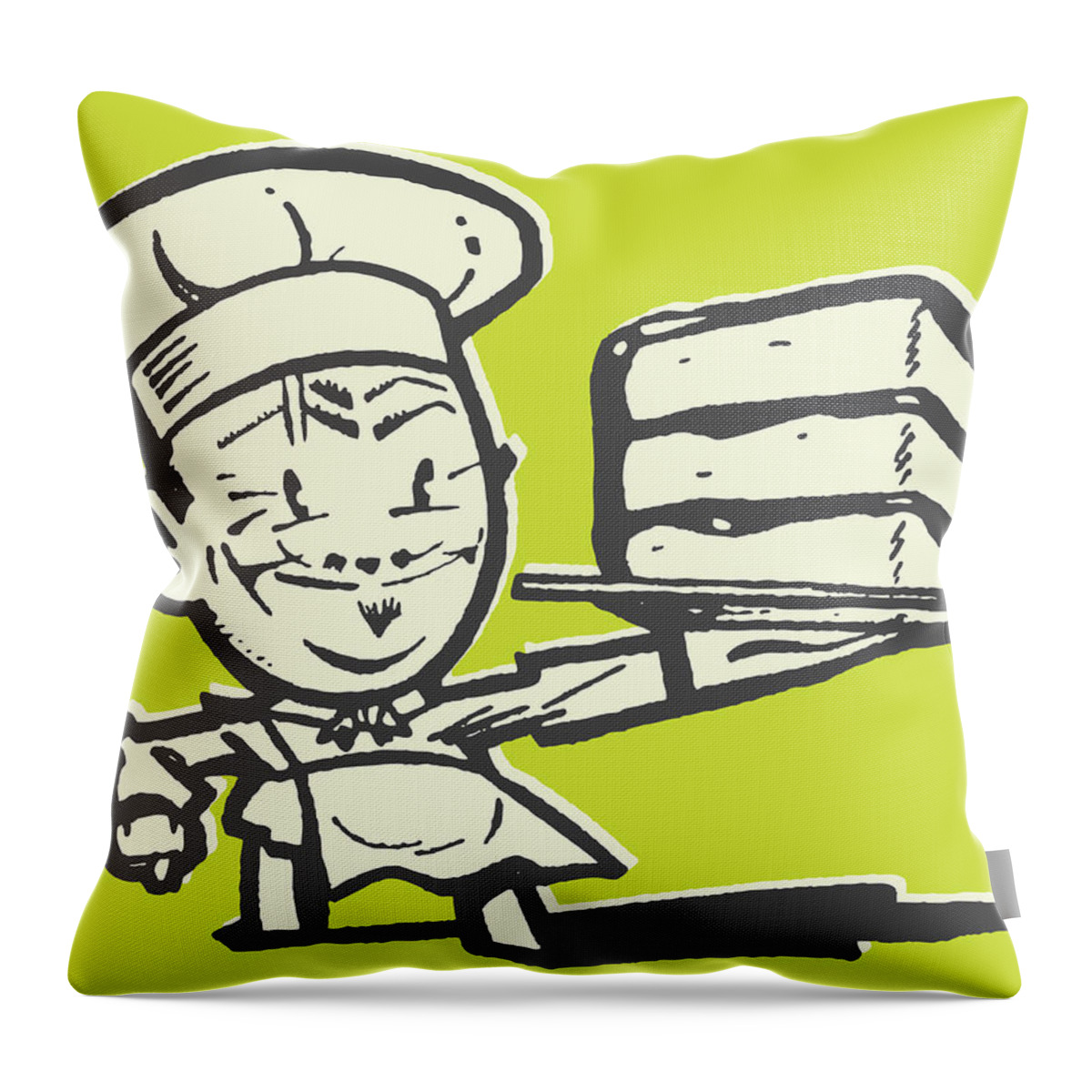 Accessories Throw Pillow featuring the drawing Chef Carrying Slice of Cake on Plate #1 by CSA Images
