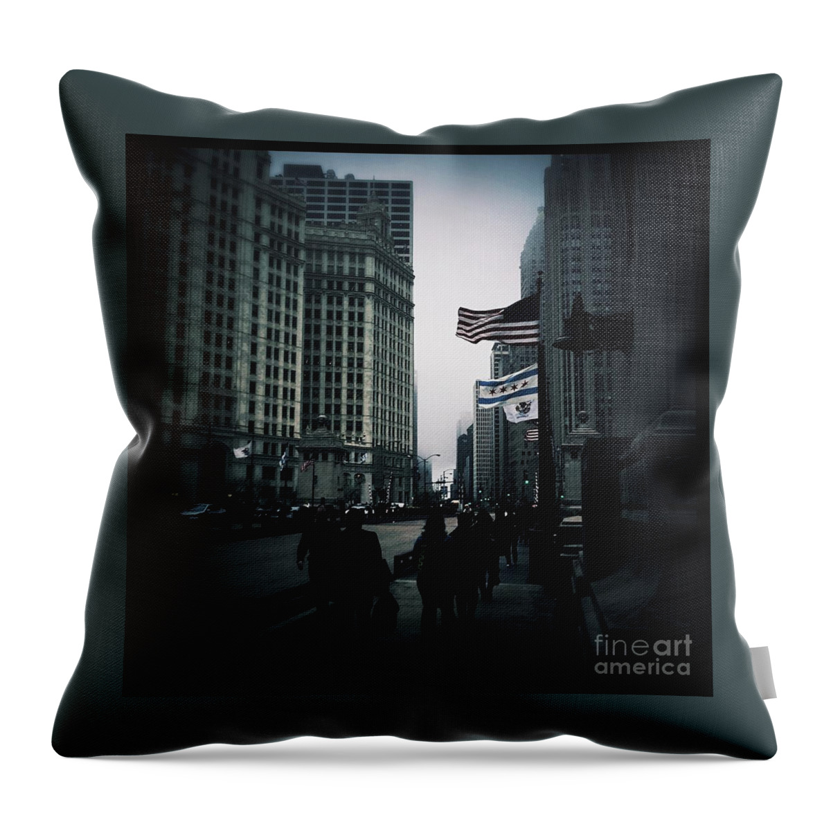 American Flag Throw Pillow featuring the photograph Chicago City Fog #1 by Frank J Casella