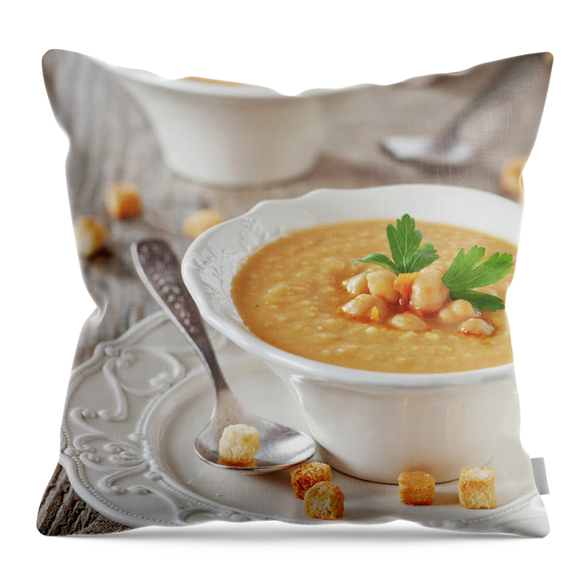 Spoon Throw Pillow featuring the photograph Chick-pea Soup #1 by Oxana Denezhkina