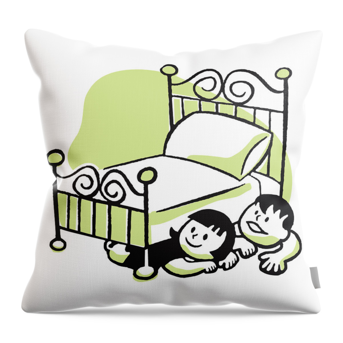 Bed Throw Pillow featuring the drawing Children Hiding Under a Bed #1 by CSA Images