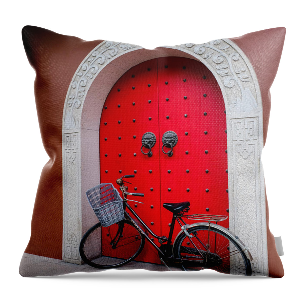 Wooden Throw Pillow featuring the photograph Chinese door #2 by Iryna Liveoak