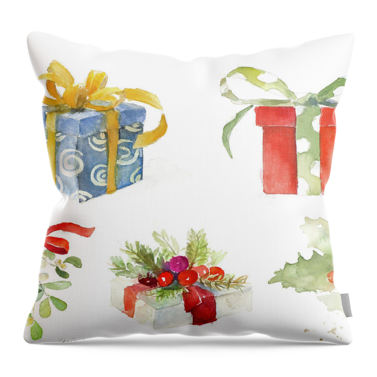 #faaAdWordsBest Throw Pillow featuring the painting Christmas Presents #1 by Lanie Loreth