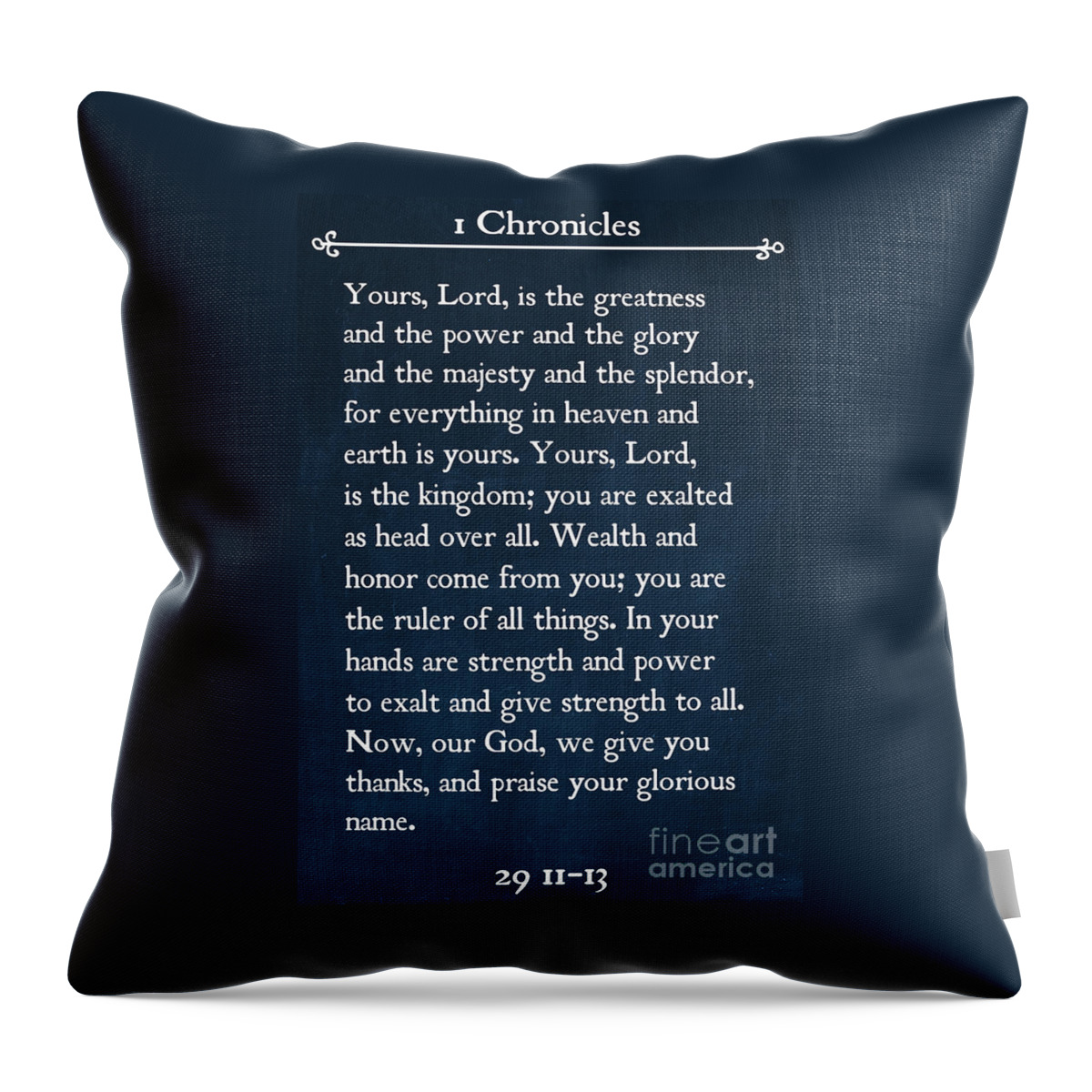 1 Chronicles Throw Pillow featuring the painting 1 Chronicles 29 11-13- Inspirational Quotes Wall Art Collection by Mark Lawrence