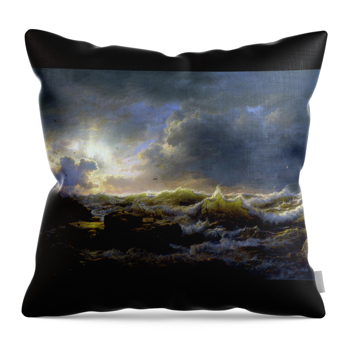 Clearing Up Throw Pillow featuring the painting Clearing Up, Coast of Sicily #1 by Andreas Achenbach