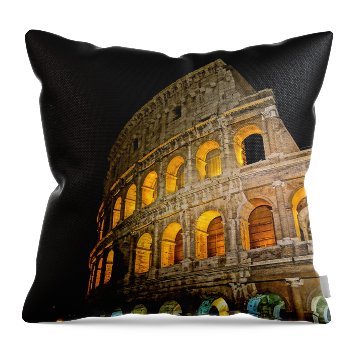 Colosseum At Night Throw Pillow featuring the photograph Colosseum at Night II by Patricia Caron
