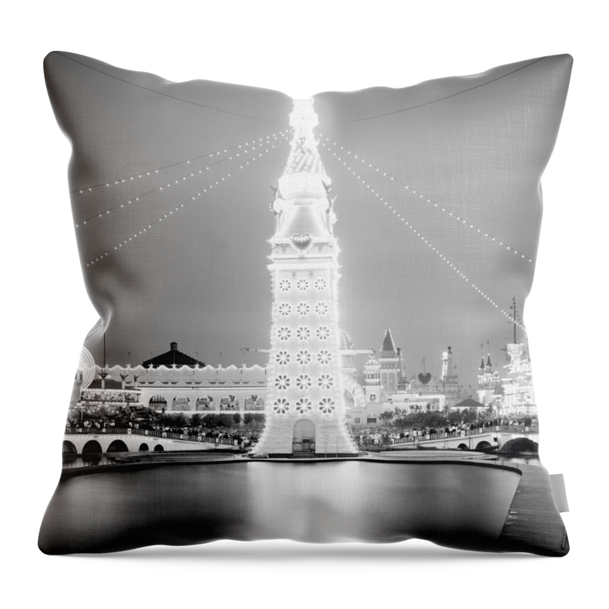 1900s Throw Pillow featuring the photograph Coney Island, Luna Park Electric Tower #1 by Science Source