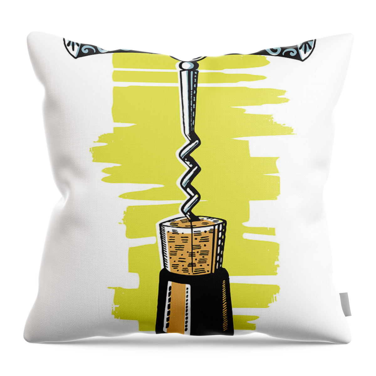 Alcohol Throw Pillow featuring the drawing Corkscrew Opening Wine #1 by CSA Images